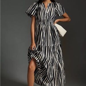 Anthropologie Black and White Striped Maxi Dress